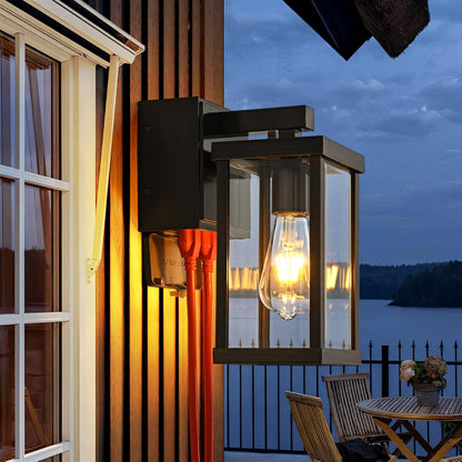 Dusk to Dawn Porch Lights with GFCI Outlets Waterproof Outdoor Wall Lights Exterior Lighting Fixtures Modern Outside Lights Wall Mount for House Patio Garage,Black,11.8''H,1PC