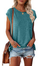 MEROKEETY Women's Casual Cap Sleeve T Shirts Basic Summer Tops Loose Solid Color Blouse