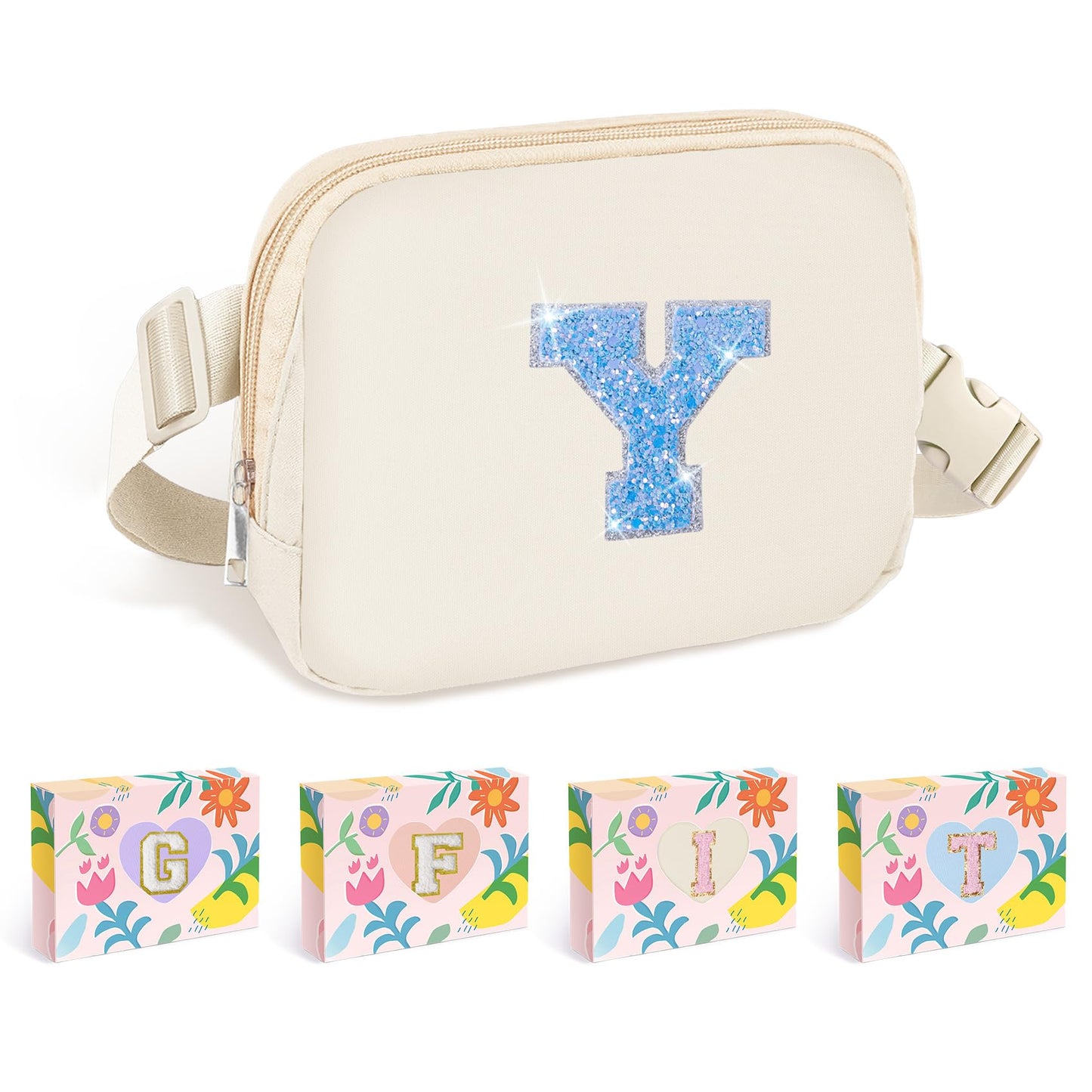COSHAYSOO Pink Belt Bag Small Waist Fanny Pack Mini Crossbody Purse with Initial Preppy Letter Patch for Teen Girl Women Workout, Cross Body Chest Pouch Trending Birthday Gift Idea (S)