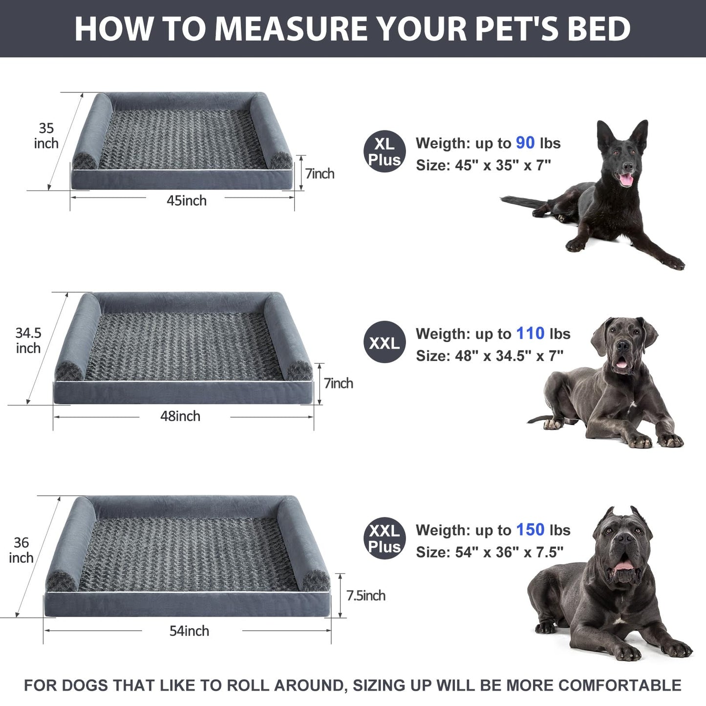 BFPETHOME Dog Beds for Large Dogs, Orthopedic Dog Bed for Medium Large Dogs,Big Waterproof Couch Dog Pet Bed with Removable Washable Cover