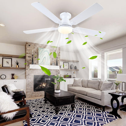 Ceiling Fans with Lights- 46" Low Profile Indoor Ceiling Fan with Light and Remote/APP Control, Flush Mount, LED Dimmable DC Reversible Modern Ceiling Fan for Bedroom（Black）