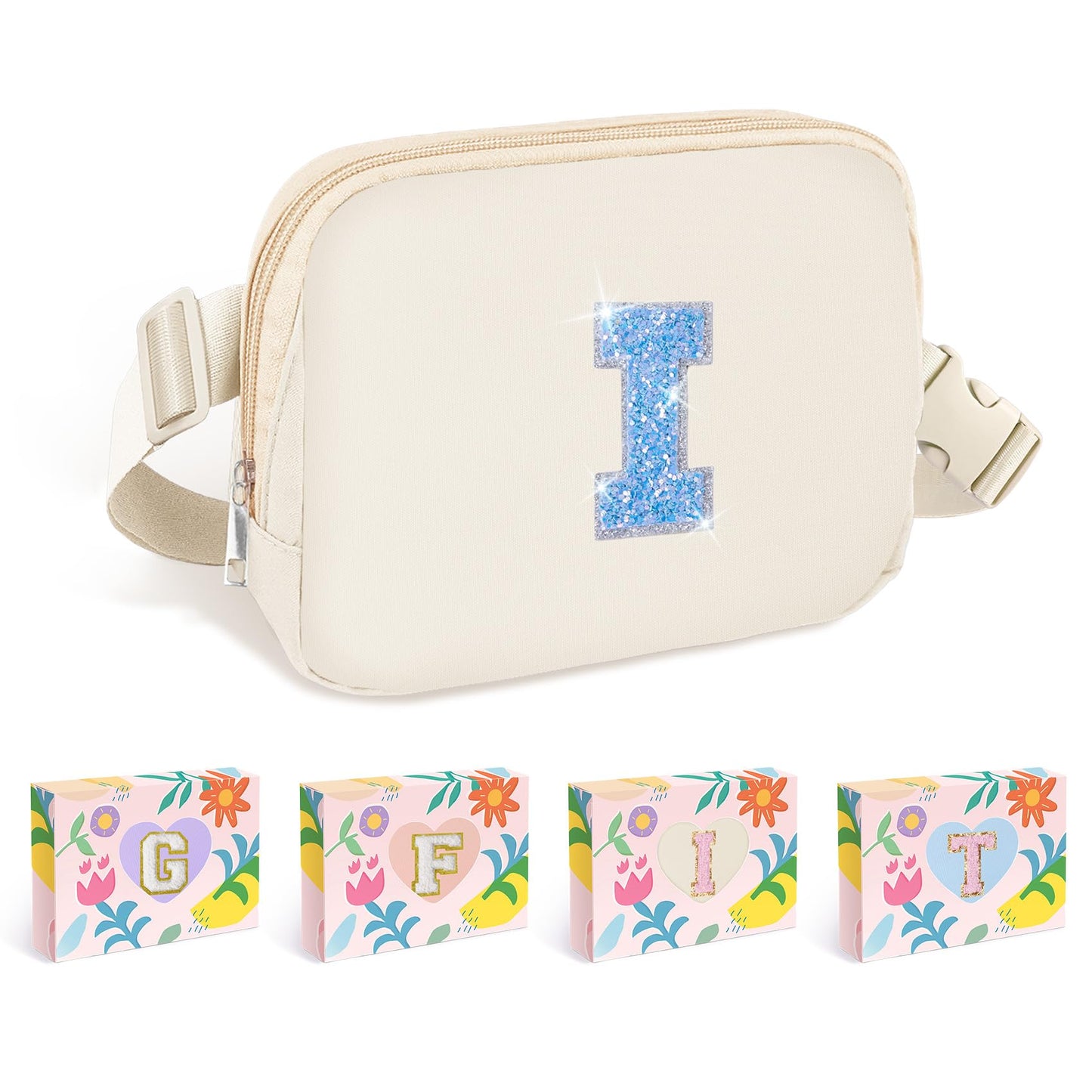 COSHAYSOO Pink Belt Bag Small Waist Fanny Pack Mini Crossbody Purse with Initial Preppy Letter Patch for Teen Girl Women Workout, Cross Body Chest Pouch Trending Birthday Gift Idea (S)