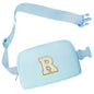 COSHAYSOO Pink Belt Bag Small Waist Fanny Pack Mini Crossbody Purse with Initial Preppy Letter Patch for Teen Girl Women Workout, Cross Body Chest Pouch Trending Birthday Gift Idea (S)