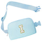 COSHAYSOO Pink Belt Bag Small Waist Fanny Pack Mini Crossbody Purse with Initial Preppy Letter Patch for Teen Girl Women Workout, Cross Body Chest Pouch Trending Birthday Gift Idea (S)