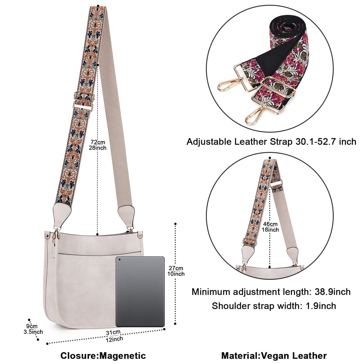 HKCLUF Crossbody Bags for Women Trendy Vegan Leather Hobo Handbags With 2PCS Adjustable Guitar Strap Shoulder Bucket Bags