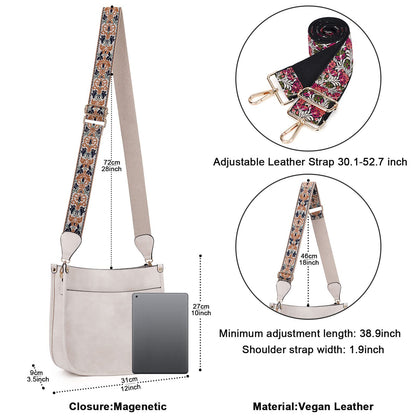 HKCLUF Crossbody Bags for Women Trendy Vegan Leather Hobo Handbags With 2PCS Adjustable Guitar Strap Shoulder Bucket Bags