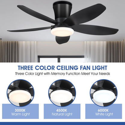 Ceiling Fans with Lights-36 Low Profile Ceiling Fan with Light and Remote/APP Control,Flush Mount,DC Reversible,LED Dimmable Blakc Ceiling Fans for Bedroom,Indoor/Outdoor Patio Use
