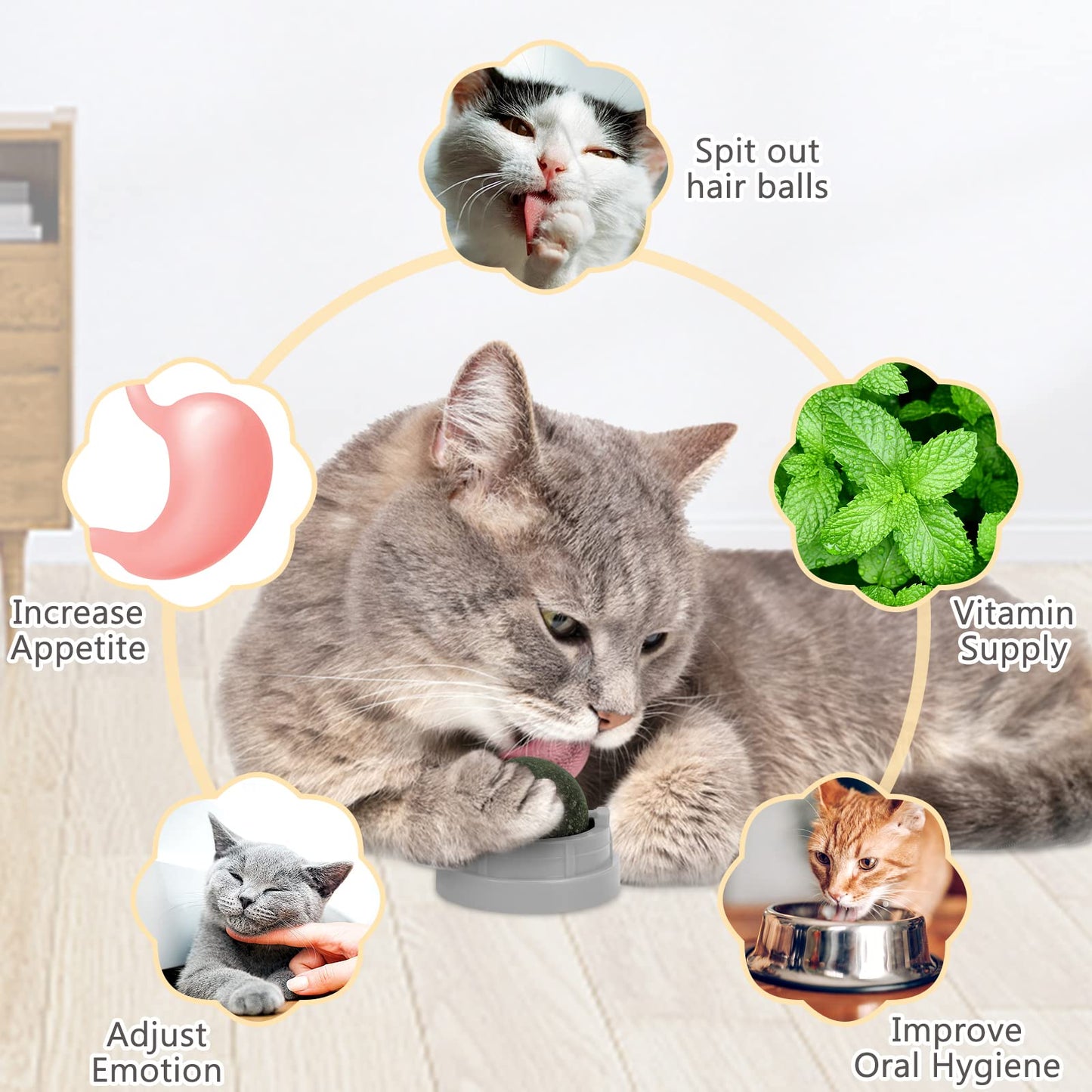 3 Pack Catnip Balls, Catnip Ball for Cats Wall, Edible Kitty Toys for Cats Lick, Safe Healthy Kitten Chew Toys, Teeth Cleaning Dental Cat Toys, Cat Wall Treats (Green)