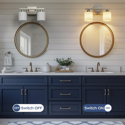 PARTPHONER Bathroom Light Fixtures, Bathroom Lighting Fixtures Over Mirror, Interior Classic Vanity Lights, Modern Bathroom Vanity Light with Textured White Glass Shade, Brushed Nickel, 3-Light