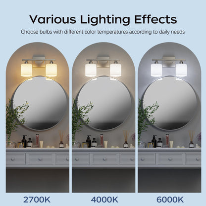 PARTPHONER Bathroom Light Fixtures, Bathroom Lighting Fixtures Over Mirror, Interior Classic Vanity Lights, Modern Bathroom Vanity Light with Textured White Glass Shade, Brushed Nickel, 3-Light