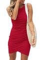 BTFBM Women 2025 Summer Sleeveless Tank Dresses Crew Neck Slim Fit Short Casual Ruched Bodycon Party Club Mini Dress