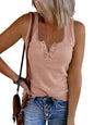 Saodimallsu Womens V Neck Tank Tops Summer Ribbed Sleeveless Henley Shirts Casual Loose Button Up Cami Knit Tees