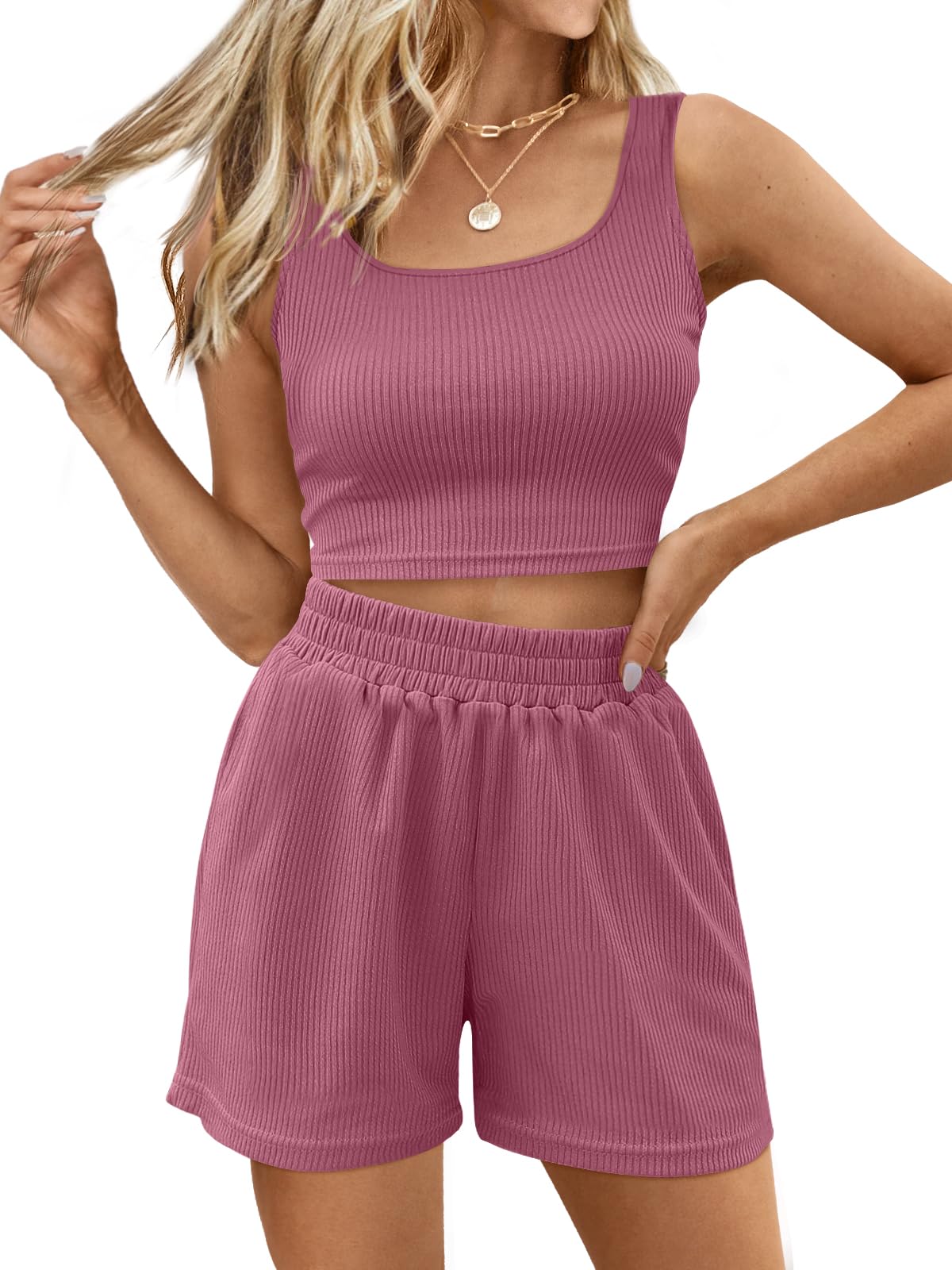 Trendy Queen Two Piece Summer Outfits 2 Piece Sets 2025 Sleeveless Matching Lounge Crop Top High Waisted Short