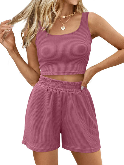 Trendy Queen Two Piece Summer Outfits 2 Piece Sets 2025 Sleeveless Matching Lounge Crop Top High Waisted Short