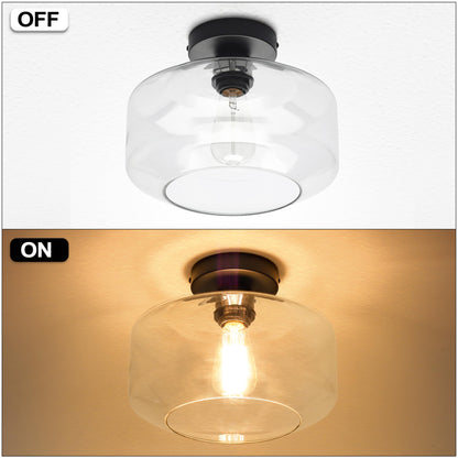 MAXvolador Industrial Semi Flush Mount Ceiling Light, Clear Glass Pendant Lamp Shade, Farmhouse Lighting for Hallway, Vintage Hanging Light Fixtures