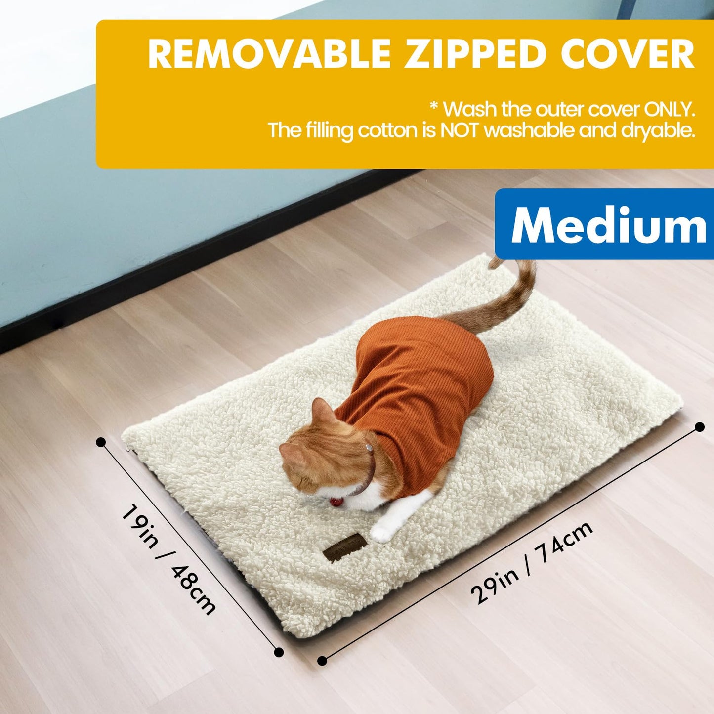 Self Warming Cat Bed Self Heating Cat Dog Mat 24 x 18 inch Extra Warm Thermal Pet Pad for Indoor Outdoor Pets with Removable Cover Non-Slip Bottom Washable Non Electric