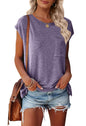 MEROKEETY Women's Casual Cap Sleeve T Shirts Basic Summer Tops Loose Solid Color Blouse