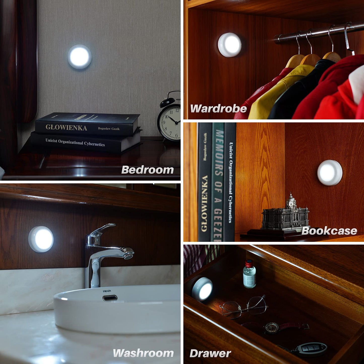 STAR-SPANGLED Push Tap Light, 2.8” Mini Night Touch LED Puck Lamp, Portable Under Cabinet Lighting AAA Battery Operated Powered, DIY Stick On Lights for Closet, Counter, Kitchen, Warm White, 5 Pack