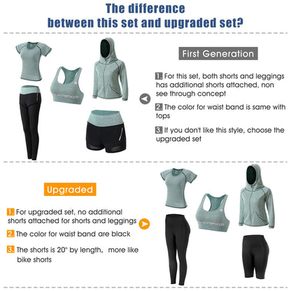 Women Workout Clothes Set 5 PCS Exercise Athletic Outfits Set