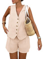 PRETTYGARDEN Women's Summer 2 Piece Outfits Sleeveless Matching Sets Button Down V Neck Vest Waistcoat and Pockets Shorts