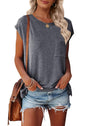 MEROKEETY Women's Casual Cap Sleeve T Shirts Basic Summer Tops Loose Solid Color Blouse