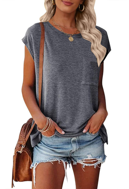 MEROKEETY Women's Casual Cap Sleeve T Shirts Basic Summer Tops Loose Solid Color Blouse
