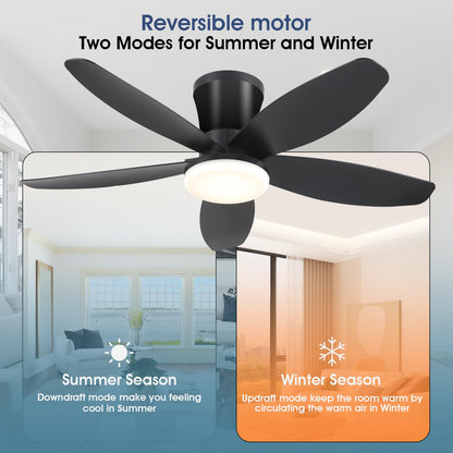 Ceiling Fans with Lights-36 Low Profile Ceiling Fan with Light and Remote/APP Control,Flush Mount,DC Reversible,LED Dimmable Blakc Ceiling Fans for Bedroom,Indoor/Outdoor Patio Use
