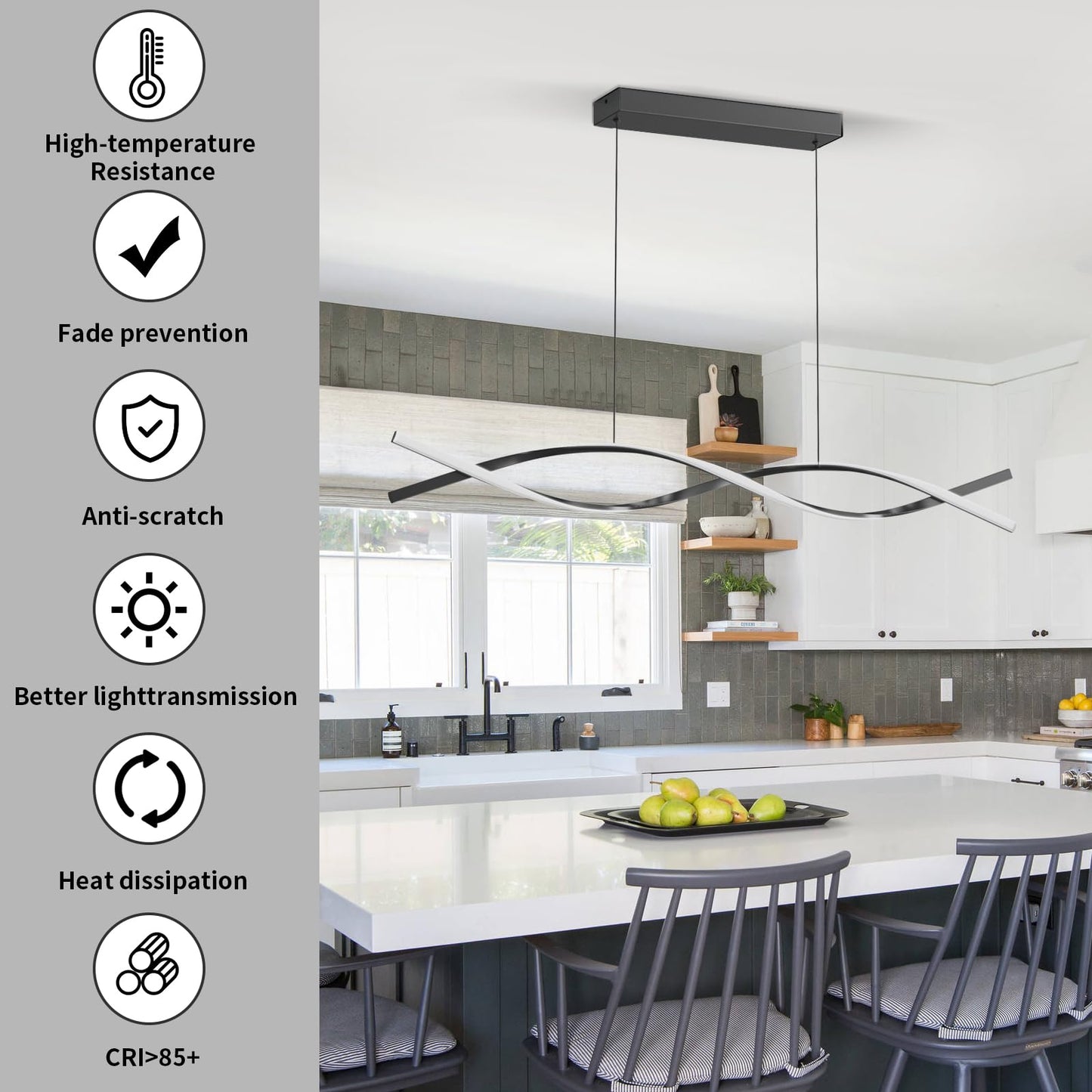 Modern LED Pendant Lights, 39in Chandelier Dimmable with Remote Control 3000k-6000K Adjustable Color Temperature, Aluminum Island Lighting Lamp Fixture for Kitchen, Dining Room, Billiard Room
