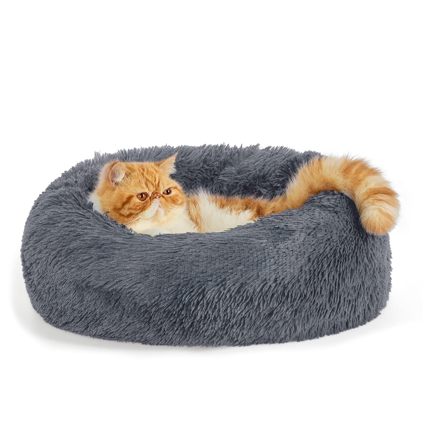 Bedsure Calming Cat Beds for Indoor Cats - Small Cat Bed Washable 20 inches, Anti-Slip Round Fluffy Plush Faux Fur Pet Bed, Fits up to 15 lbs Pets, Camel
