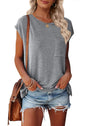 MEROKEETY Women's Casual Cap Sleeve T Shirts Basic Summer Tops Loose Solid Color Blouse