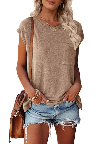 MEROKEETY Women's Casual Cap Sleeve T Shirts Basic Summer Tops Loose Solid Color Blouse