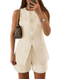 ZESICA Women's 2025 Summer 2 Piece Short Sets Sleeveless Crew Neck Suit Vest Tops High Waist Shorts Business Outfits