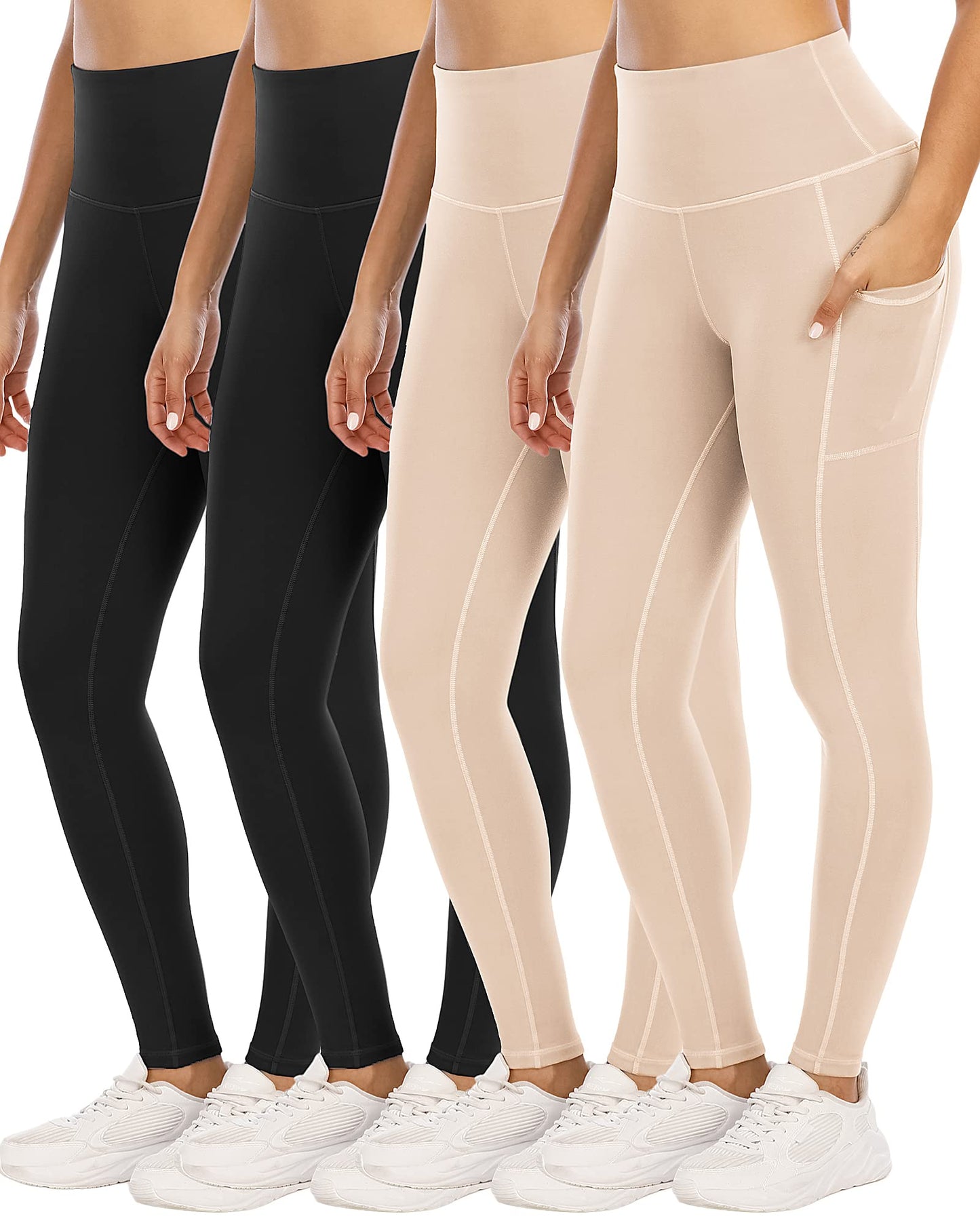 4 Pack Leggings with Pockets for Women,High Waist Tummy Control Workout Yoga Pants