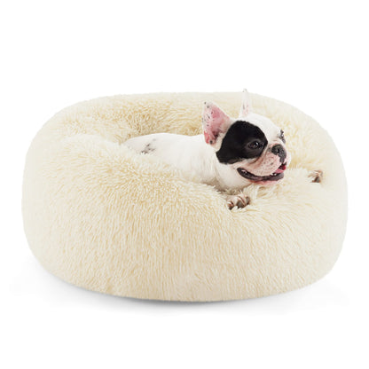 Bedsure Calming Cat Beds for Indoor Cats - Small Cat Bed Washable 20 inches, Anti-Slip Round Fluffy Plush Faux Fur Pet Bed, Fits up to 15 lbs Pets, Camel
