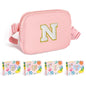 COSHAYSOO Pink Belt Bag Small Waist Fanny Pack Mini Crossbody Purse with Initial Preppy Letter Patch for Teen Girl Women Workout, Cross Body Chest Pouch Trending Birthday Gift Idea (S)