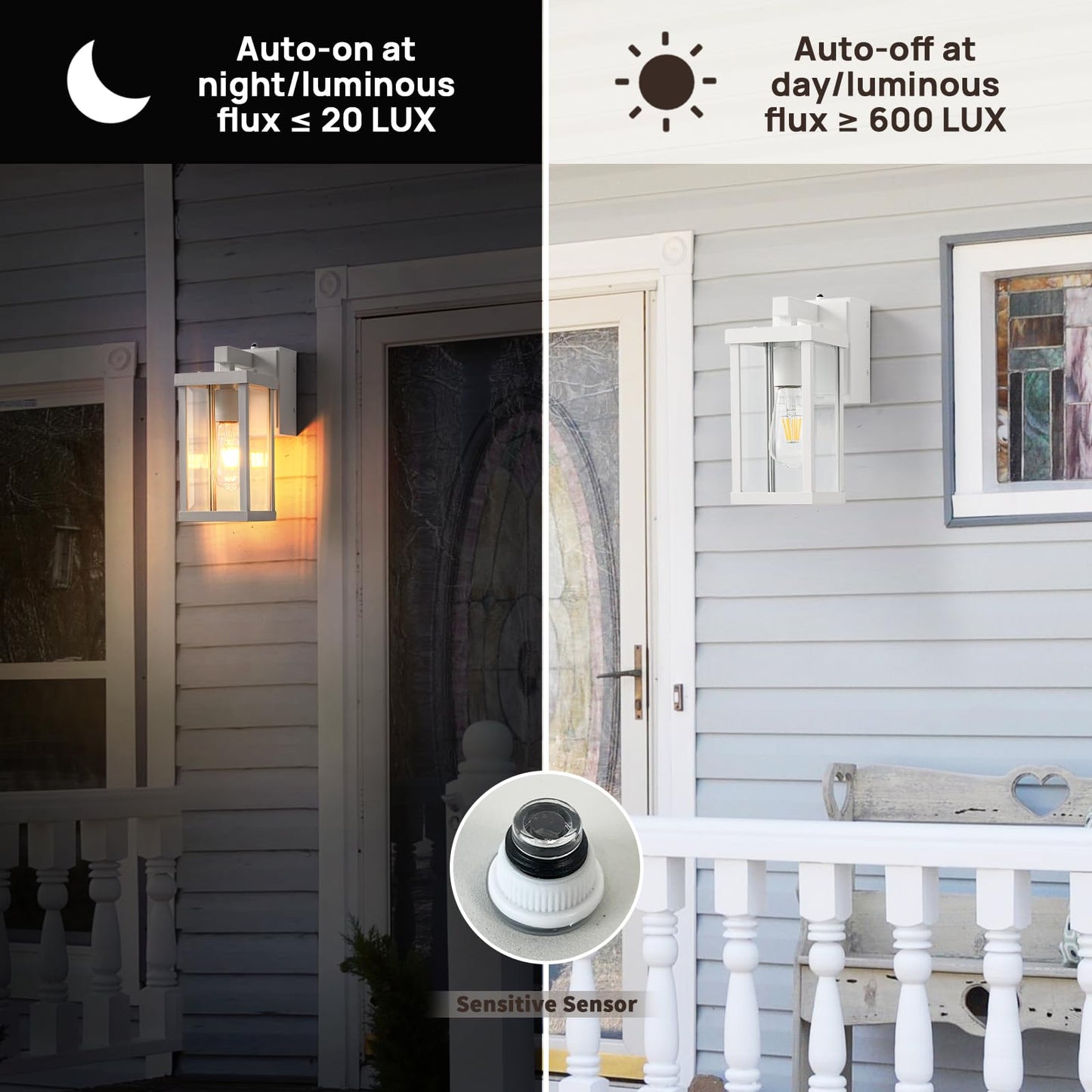 Dusk to Dawn Porch Lights with GFCI Outlets Waterproof Outdoor Wall Lights Exterior Lighting Fixtures Modern Outside Lights Wall Mount for House Patio Garage,Black,11.8''H,1PC