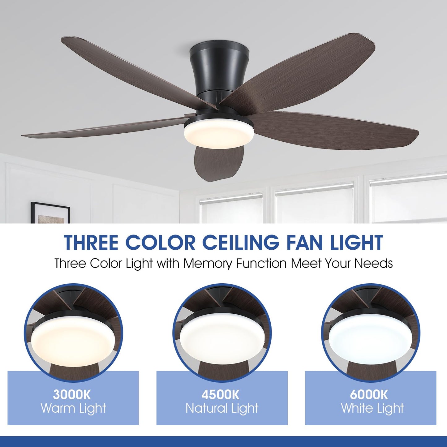Ceiling Fans with Lights-36 Low Profile Ceiling Fan with Light and Remote/APP Control,Flush Mount,DC Reversible,LED Dimmable Blakc Ceiling Fans for Bedroom,Indoor/Outdoor Patio Use