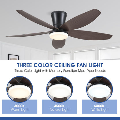 Ceiling Fans with Lights-36 Low Profile Ceiling Fan with Light and Remote/APP Control,Flush Mount,DC Reversible,LED Dimmable Blakc Ceiling Fans for Bedroom,Indoor/Outdoor Patio Use