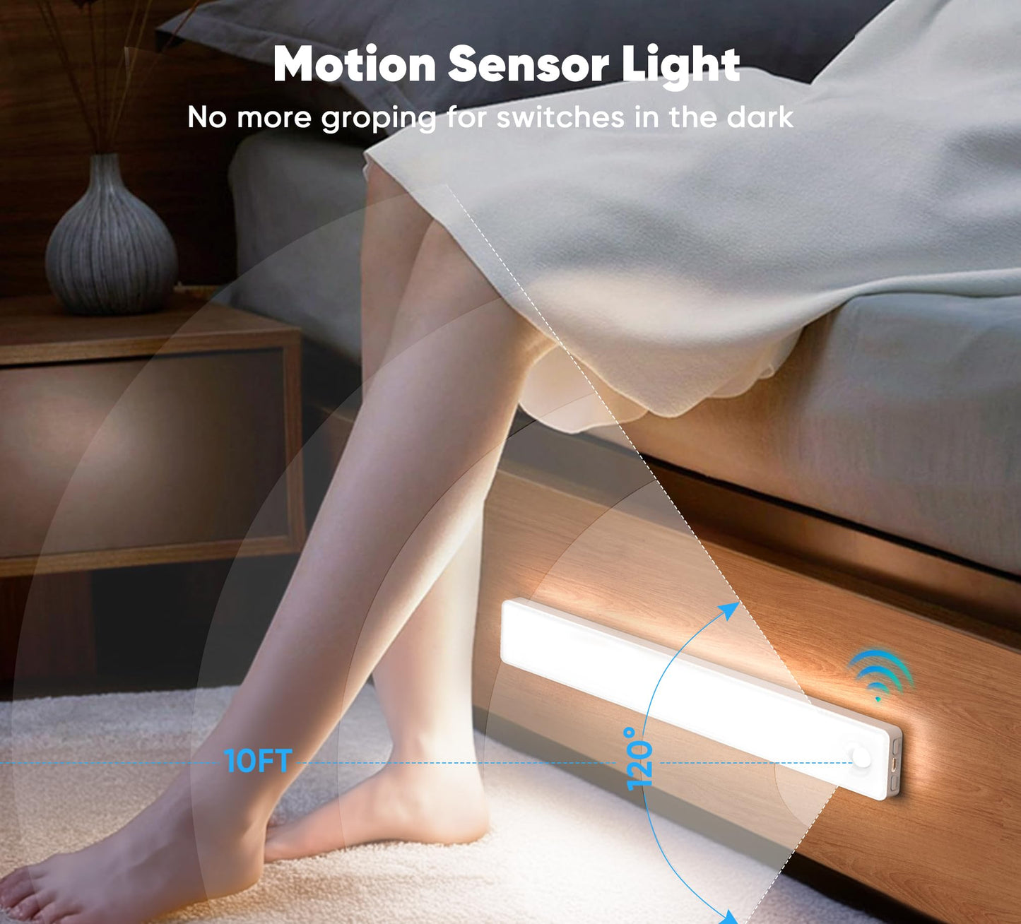 Under Cabinet Lighting, 2 Pack Motion Sensor Light Indoor, Rechargeable Closet Lights Battery Operated, LED Lights for Bedroom, Wireless Dimmable Cabinet Lights, Motion Sensor Step Night Light