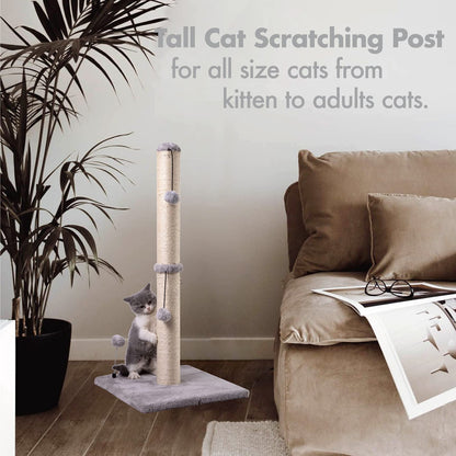 Cat Scratching Post Premium Basics Kitten Scratcher Sisal Scratch Posts with Hanging Ball 22in for Kittens or Smaller Cats (22 inches for Kitten, Beige)