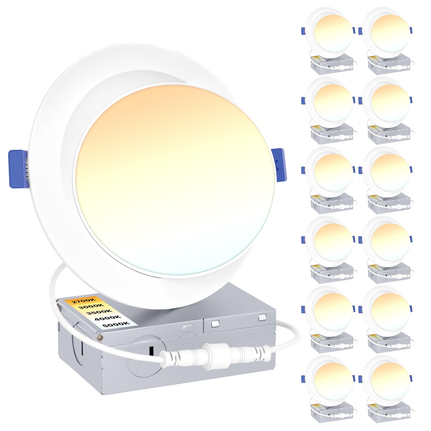 Ensenior 4 Pack 4 inch Gimbal Led Recessed Light with Junction Box, 90° Adjustable Directional Eyeball Lighting, Dimmable, 2700K/3000K/3500K/4000K/5000K, 900LM, 9W=100W-FCC Certified