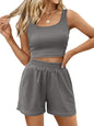 Trendy Queen Two Piece Summer Outfits 2 Piece Sets 2025 Sleeveless Matching Lounge Crop Top High Waisted Short