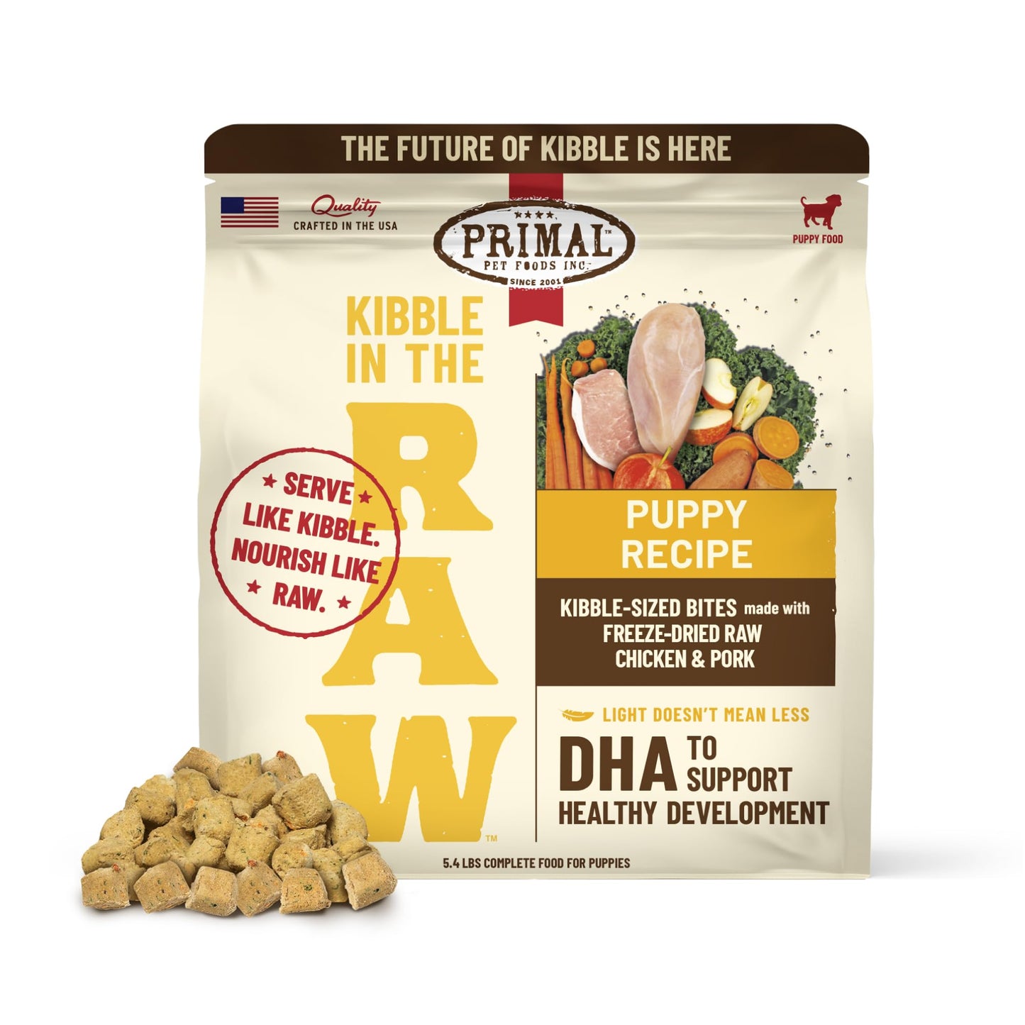 Primal Kibble in The Raw, Freeze Dried Dog Food, Puppy Recipe, Scoop & Serve, Made with Raw Protein, Whole Ingredient Nutrition, Crafted in The USA, Dry Dog Food 5.4 lb Bag
