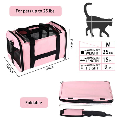 Cat Carrying Case Pet Dog Carrier Soft-Sided Cat Bag Airline Approved, Pet Travel Carrier Up to 15 Lbs, Collapsible Cat Carrier Dog Carrier for Medium Cats Small Cats Dogs(17x11x11 Green)