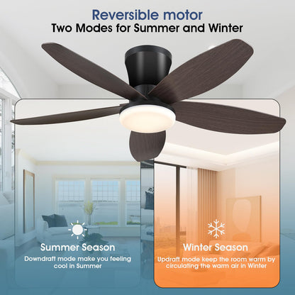 Ceiling Fans with Lights-36 Low Profile Ceiling Fan with Light and Remote/APP Control,Flush Mount,DC Reversible,LED Dimmable Blakc Ceiling Fans for Bedroom,Indoor/Outdoor Patio Use