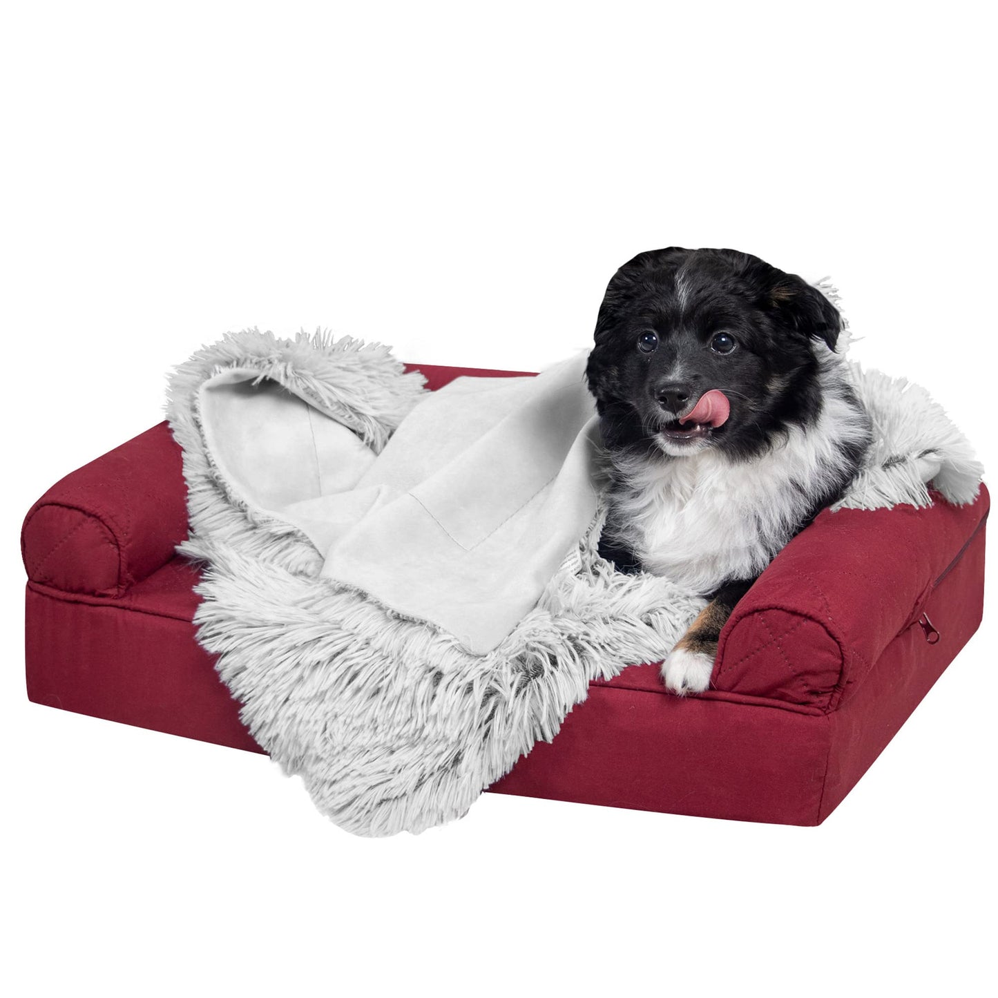 Furhaven - Manta impermeable y lavable para perros y gatos de interior, hecha en piel sintética de pelo largo sintético y terciopelo en color madera, XL, gris niebla