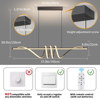 Modern LED Pendant Lights, 39in Chandelier Dimmable with Remote Control 3000k-6000K Adjustable Color Temperature, Aluminum Island Lighting Lamp Fixture for Kitchen, Dining Room, Billiard Room