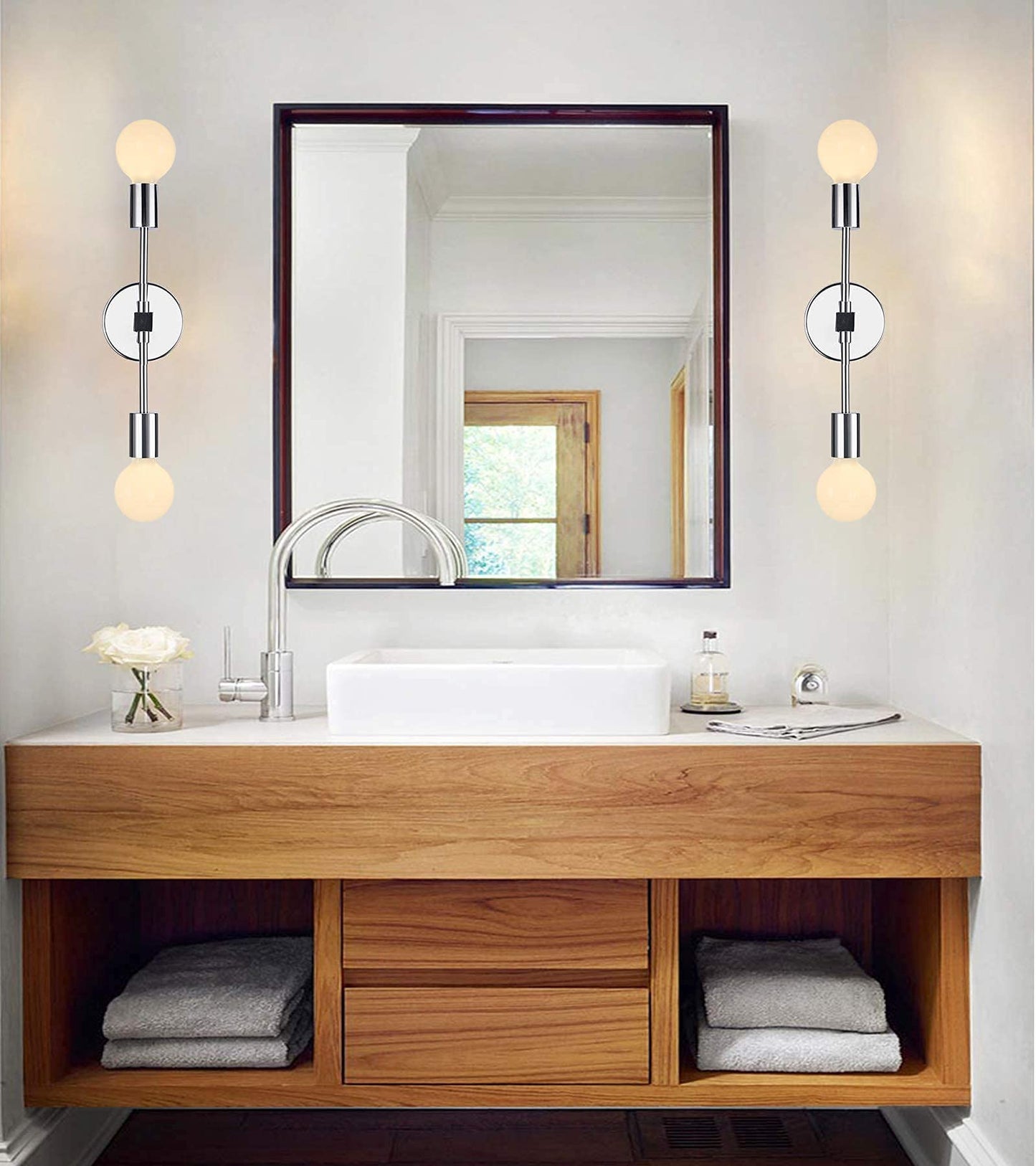 2 Lights Bathroom Wall Sconce Vanity Modern Industrial Wall Lamp Pole Wall Mount Lighting Fixture（Gold/Black Color）