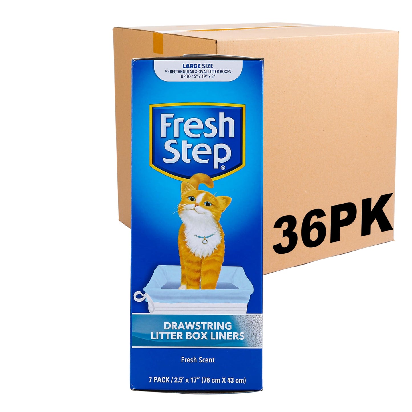 Fresh Step Drawstring Cat Litter Box Liners, Unscented, Size Jumbo, 36" x 19" | Kitty Litter Bags - 15 Count - Cat Litter Liners for Rectangle or Oval Large Litterboxes