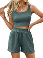 Trendy Queen Two Piece Summer Outfits 2 Piece Sets 2025 Sleeveless Matching Lounge Crop Top High Waisted Short
